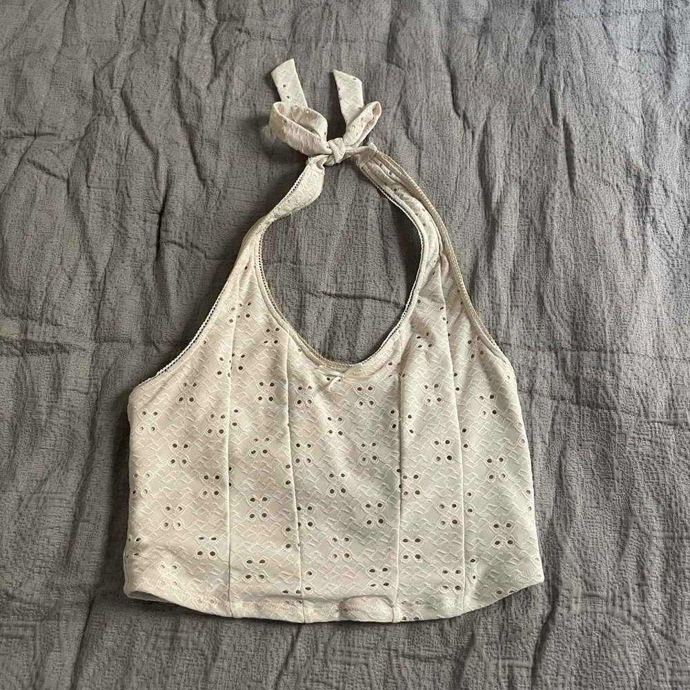 Originality Cream Eyelet Halter Top
